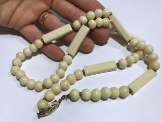 Vintage Carved Bovine Bone Beaded Necklace 22”