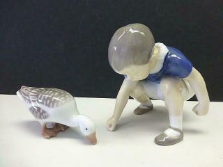Vintage Bing & Grondahl B&g Boy Dickie And Goose Figurine 1636 & 1902 Denmark