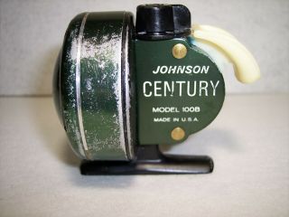 Vintage Johnson Century Model 100b Green Spincast Reel Great Made In Usa