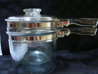 Vintage Pyrex Flameware Glass Double Boiler 3 Piece Model 6283 1 1/2 Qt