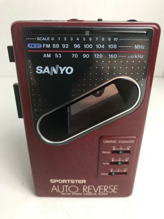 Vtg Sanyo Mgr87 Stereo Radio Am/fm Cassette Player Sportster Auto Reverse Red