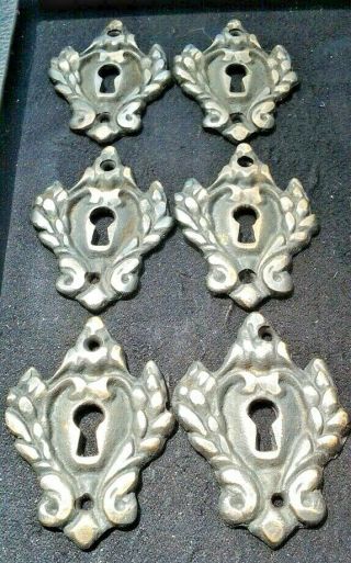 6 Vintage Antique Eschutcheons Ornate Large Size 2 1/4 " Jewelry Component E1