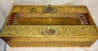 Vintage Gold Brass Filigree Rectangle Tissue Kleenex Box Cover Holder