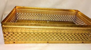 Vintage Gold Brass Filigree Rectangle Tissue Kleenex Box Cover Holder 3