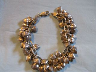 Vintage Sterling Silver Charm Bracelet With Many Puffy Heart Charms,  48.  6 Grams