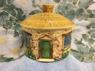 Vintage Sylva Ceramics English Thatched Cottage Croft Round Jar/bowl With Lid