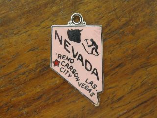 Vintage Silver Pink Nevada State Map Las Vegas Reno Enamel Charm One Of A Kind