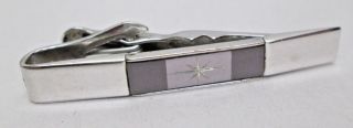 Vintage Swank Tie Clasp Bar Clip Star Burst Silver Tone Chrome Slate Gray