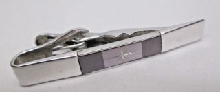 Vintage Swank Tie Clasp Bar Clip Star Burst Silver Tone Chrome Slate Gray 2