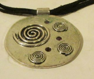 Vintage Solvar Necklace W 4 Celtic Single Spirals,  Xstals,  Suede Leather Cords