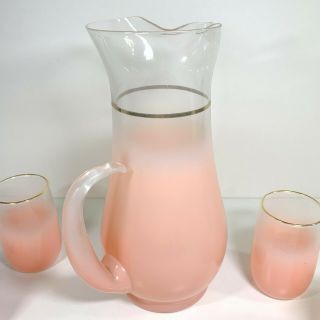 Vtg Blendo Peach Pink Color Juice Pitcher and 4 Glasses Tumblers West Virginia 2