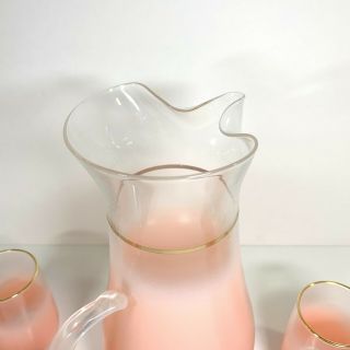Vtg Blendo Peach Pink Color Juice Pitcher and 4 Glasses Tumblers West Virginia 3
