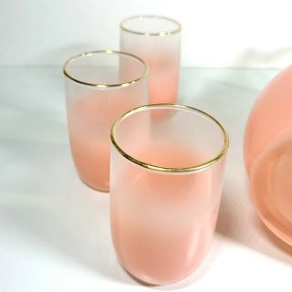 Vtg Blendo Peach Pink Color Juice Pitcher and 4 Glasses Tumblers West Virginia 5