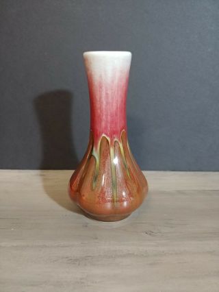 Hosley Potteries Drip Glazed Bud Vase Red Brown Vintage Art Pottery