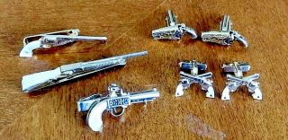 Vintage Gun Pistol Cufflinks,  Tiebars,  Mop,  Swank 2 Prs Links,  3 Tiebars