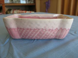 Vintage Cookson Pottery Glazed Ceramic Planter 625 Usa Pink Drip Basket Weave