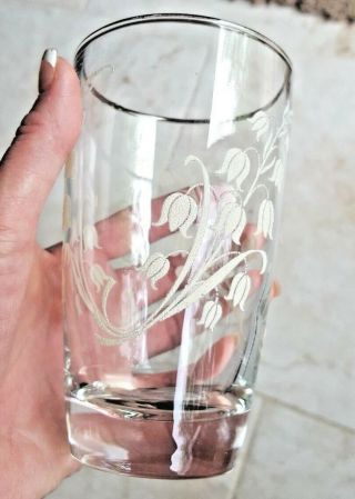 Vintage Flocked 4 - 12 Oz Lily Of Valley Tumbler Highball Glasses Libbey