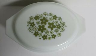 VINTAGE GREEN PYREX SPRING BLOSSOM 2.  5qt Oval Deep Casserole Dish w/Cover 045 2
