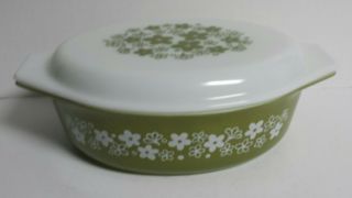 VINTAGE GREEN PYREX SPRING BLOSSOM 2.  5qt Oval Deep Casserole Dish w/Cover 045 3