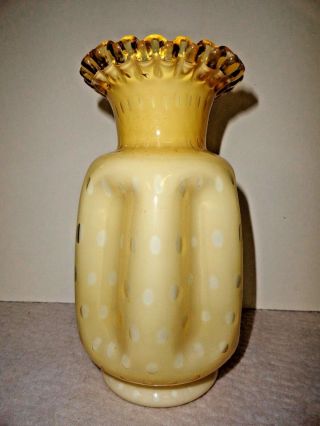 Vintage (1961 - 62) Fenton Honey Amber Overlay Bubble Optic Pinched Sides Vase