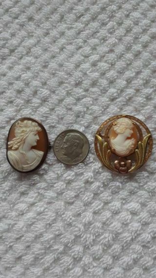 Two Pretty Vintage Carved Shell Cameo Brooches