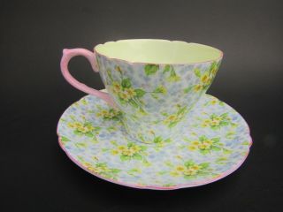 Vintage Shelley Teacup - Yellow With Pink Trim