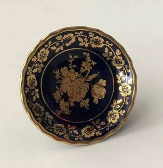 Vintage Miniature Floral Limoge France Pedestal Bowl Gold Trim Cobalt Blue