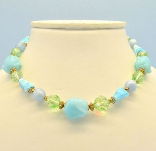 Vintage Necklace Regency Jewels 1950s Blue Glass Green Crystal Bridal Jewellery