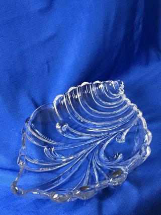 Vtg Hand Blown Art Glass Dish Shell Conch Shaped Clear Serving Platter Plate