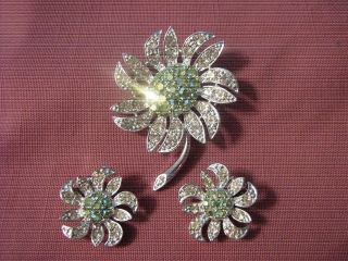 Vintage Sarah Coventry Demi Brooch/pin & Earring Set " Mountain Flower " 1968