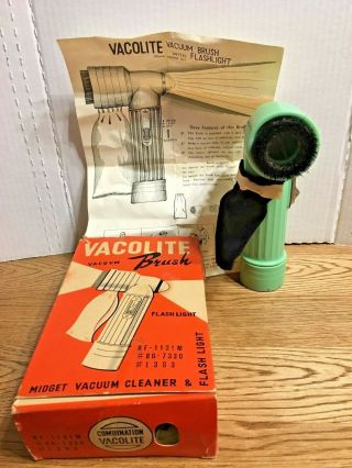 Vintage Vacolite Midget Vacuum Brush Cleaner & Flashlight Rf - 1131m 86 - 7330 1393