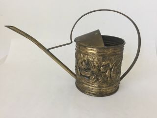 Vintage Brass English Watering Can Tiny Spout Rose Embossed England (bc)