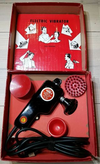 Vintage Wahl Hand - E Electric Massage Vibrator W/3 Attachments -