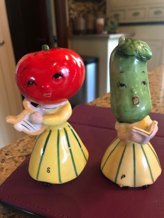 Vintage Anthropomorphic Napco Fruit & Vegetable Head Salt & Pepper Shakers
