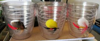 3 Vintage Tervis Fishing Lure 12oz Tumblers Looking Insulated Plastic
