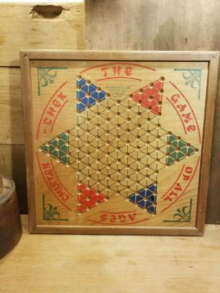 Vintage Chinese Checkers 2 - Sided Game Board Wood Mid 1900 
