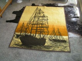 Vintage Dolan Acrylic Throw Blanket Retro Schooner Sailboat West Germany 56x73