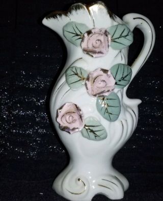 Vintage Porcelain Thames Hand Painted Floral Vase Footed Made In Japan