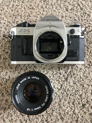 Vintage Canon Ae - 1 Program 35mm Slr Camera With 50mm 1:1.  8 Lens For Parts/repair
