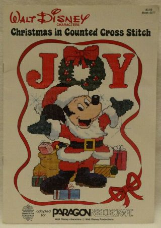 Vintage 1982 Walt Disney Paragon Christmas In Counted Cross Stitch Pattern Book
