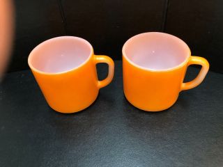 Two Federal Glass Heat Proof F Orange Glasses Coffee Mug Tea Cup Vintage