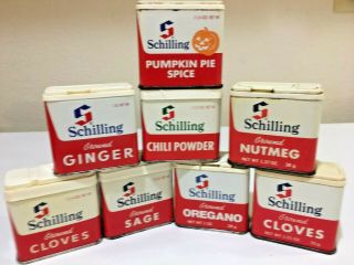 Vtg.  8 Schilling Collectible Spice Tins