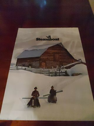 Vtg 1970s Steamboat Colorado Skiing Hart Skis Barn Cowboy Cowgirl Horses Poster