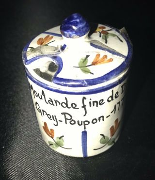 Vintage Dijon Grey Poupon Mustard Jar With Lid France Blue White 1777 France