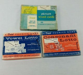 Vintage Dolch Phonics Games Picture Word Cards Consonant Vowels 50s 60s School