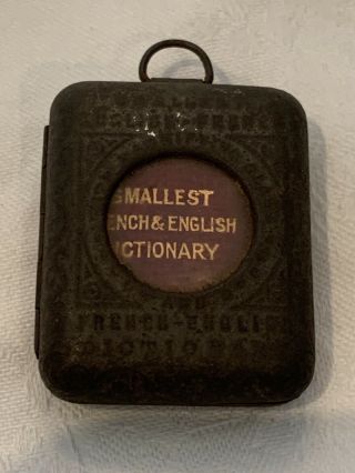 WORLD SMALLEST FRENCH ENGLISH DICTIONARY /GASC miniature pendant w/Magnify /Lupe 4