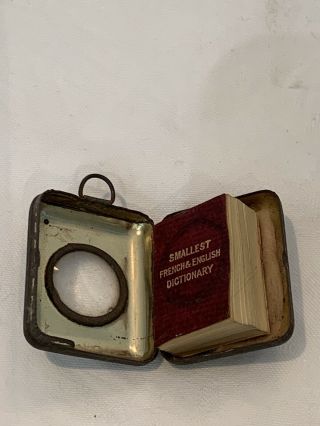 WORLD SMALLEST FRENCH ENGLISH DICTIONARY /GASC miniature pendant w/Magnify /Lupe 6