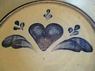 Vtg ROWE POTTERY 1988 Hand Crafted Salt Glazed Pie Plate Blue Heart 11.  5 