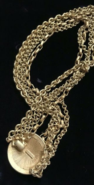 Vtg DKNY Gold Tone Multi Strand Necklace SIGNED 18 