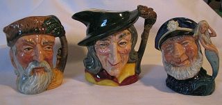 Three 4 " Vintage Royal Doulton Toby Mugs - Pied Piper Old Salt Robinson Crusoe